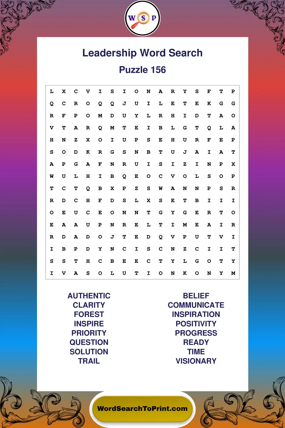 Leadership Word Search Puzzle 156