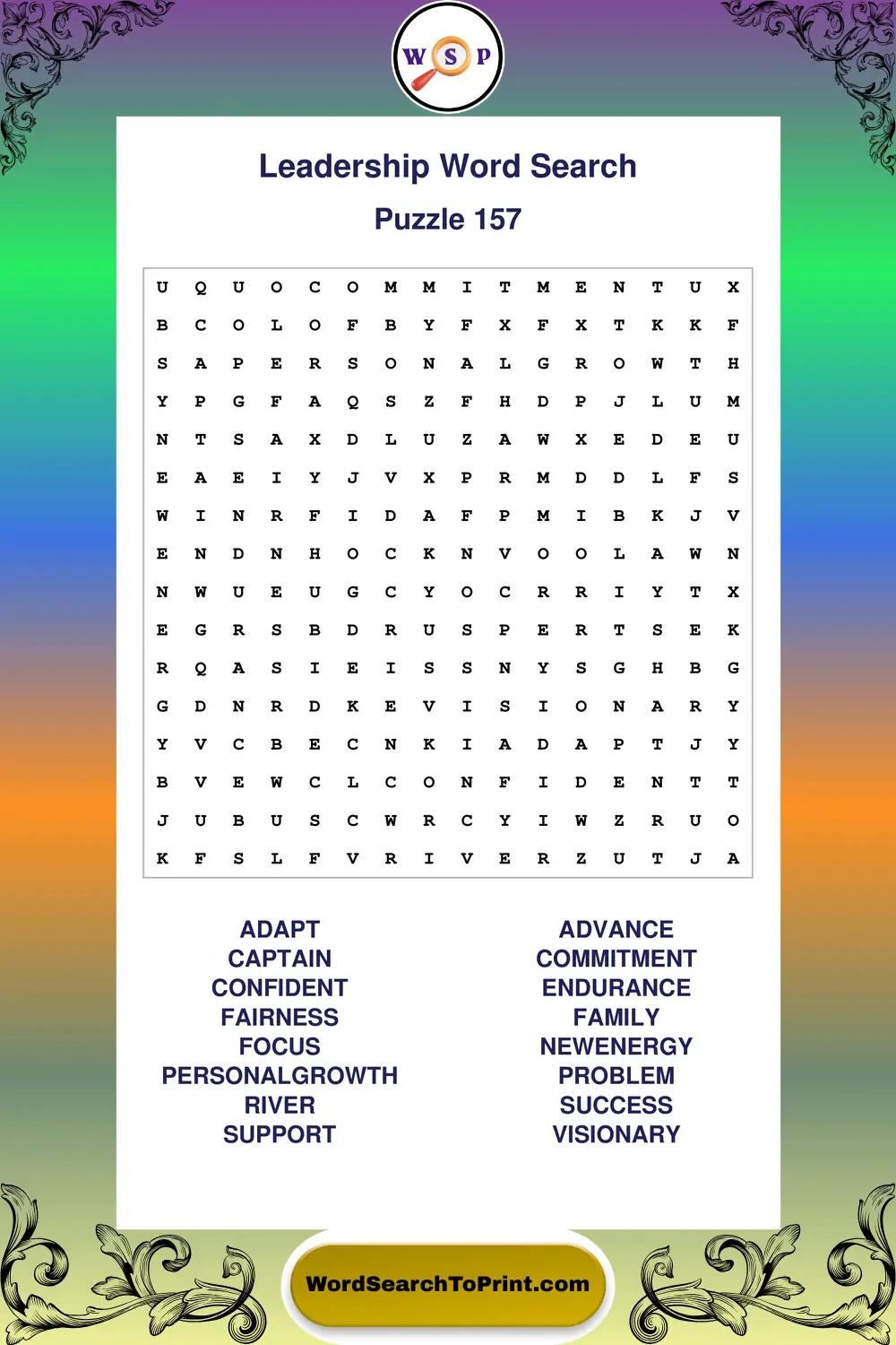 Leadership Word Search Puzzle 157