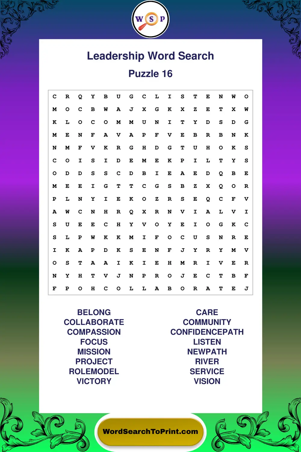 Leadership Word Search Puzzle 16