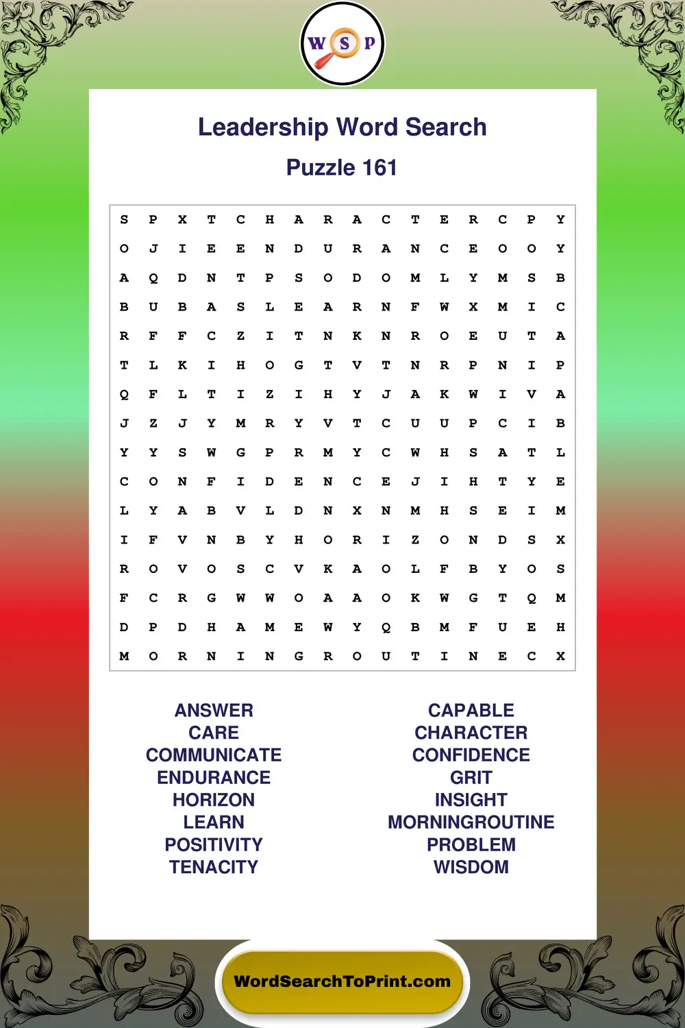 Leadership Word Search Puzzle 161