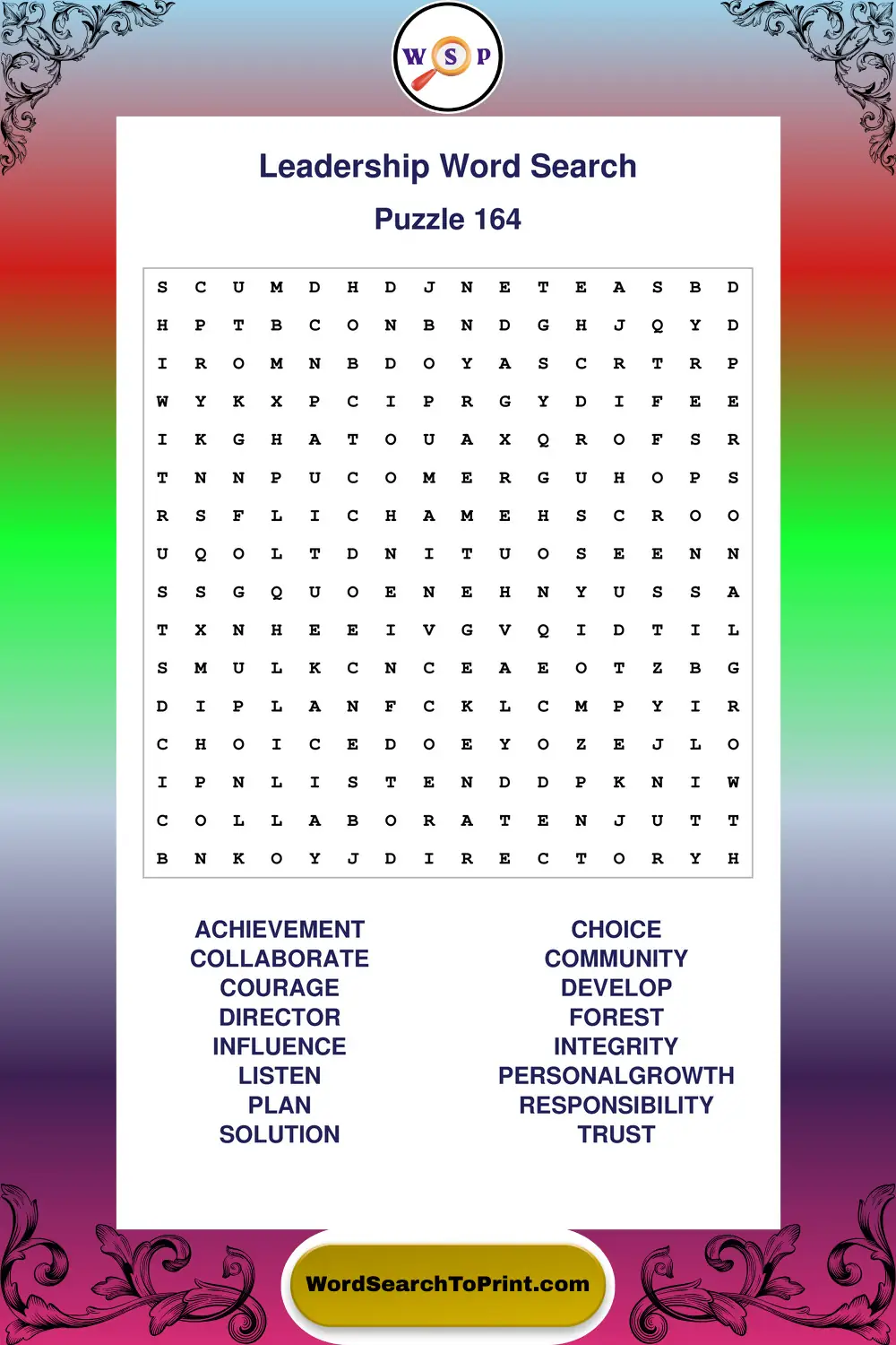 Leadership Word Search Puzzle 164