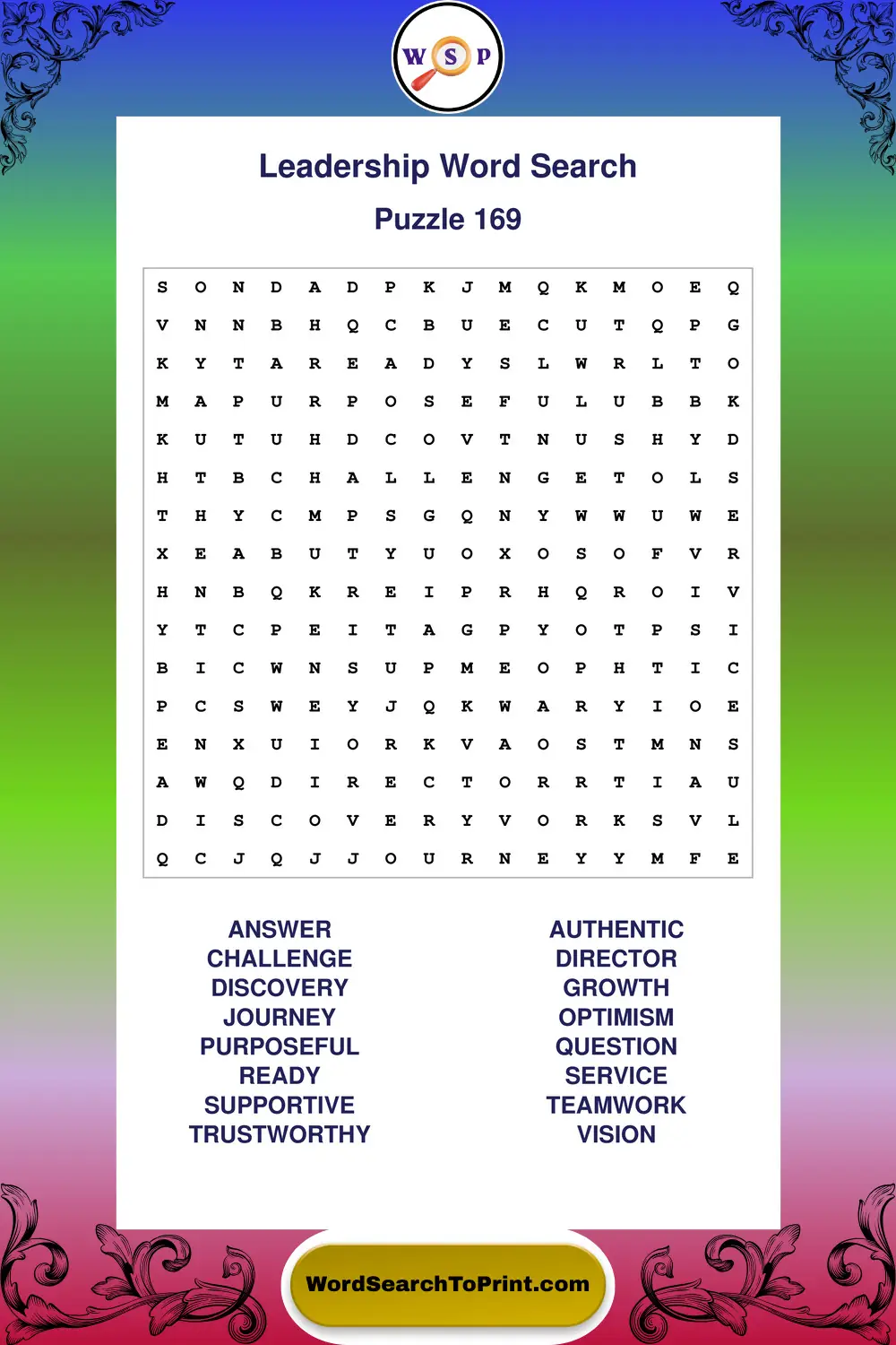 Leadership Word Search Puzzle 169