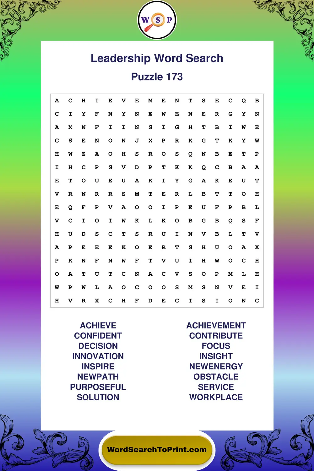 Leadership Word Search Puzzle 173