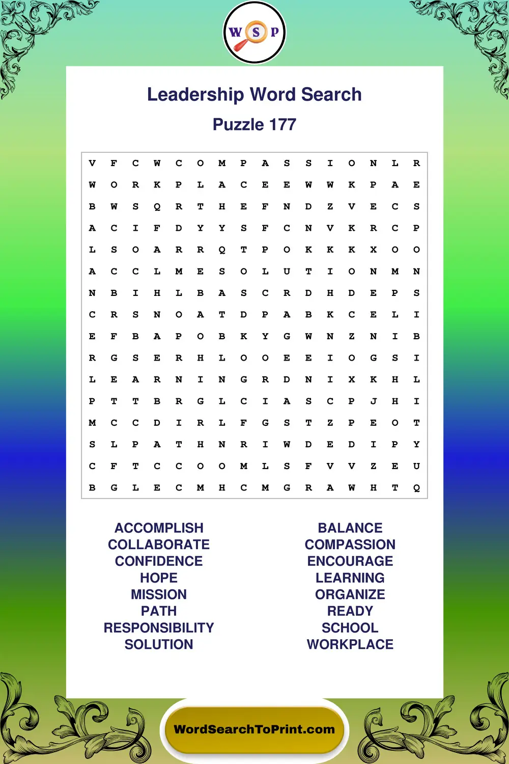 Leadership Word Search Puzzle 177