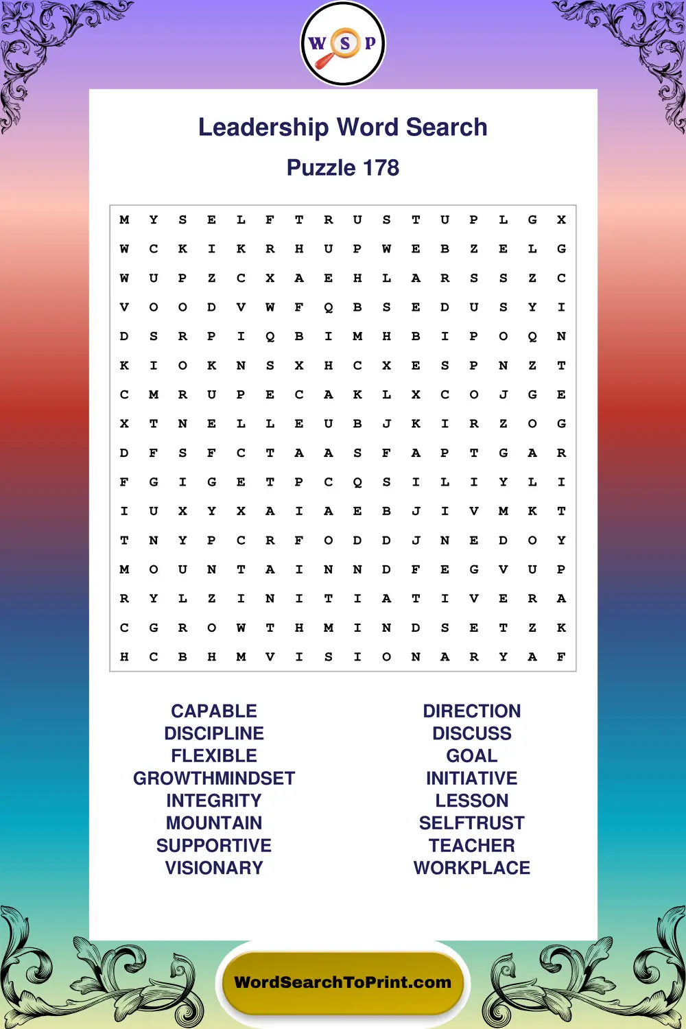 Leadership Word Search Puzzle 178