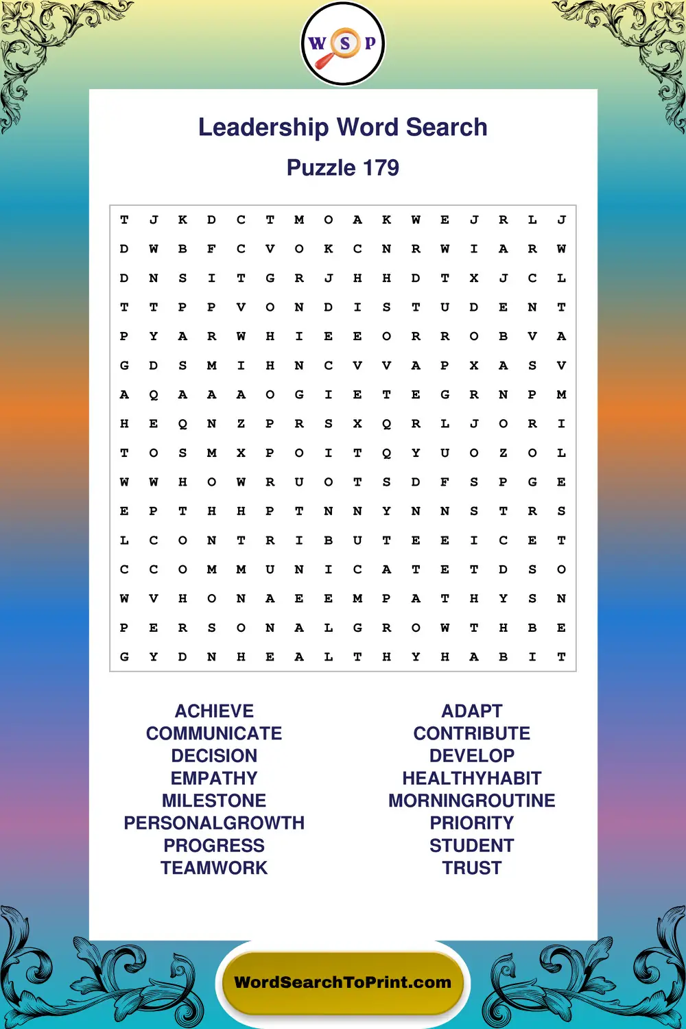 Leadership Word Search Puzzle 179