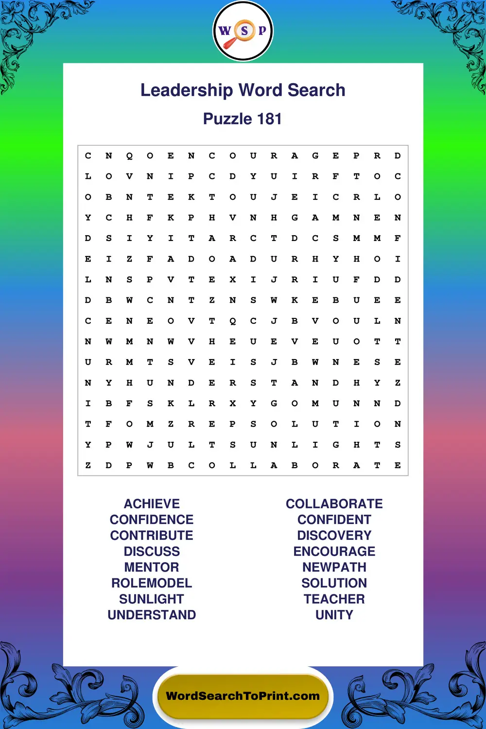 Leadership Word Search Puzzle 181