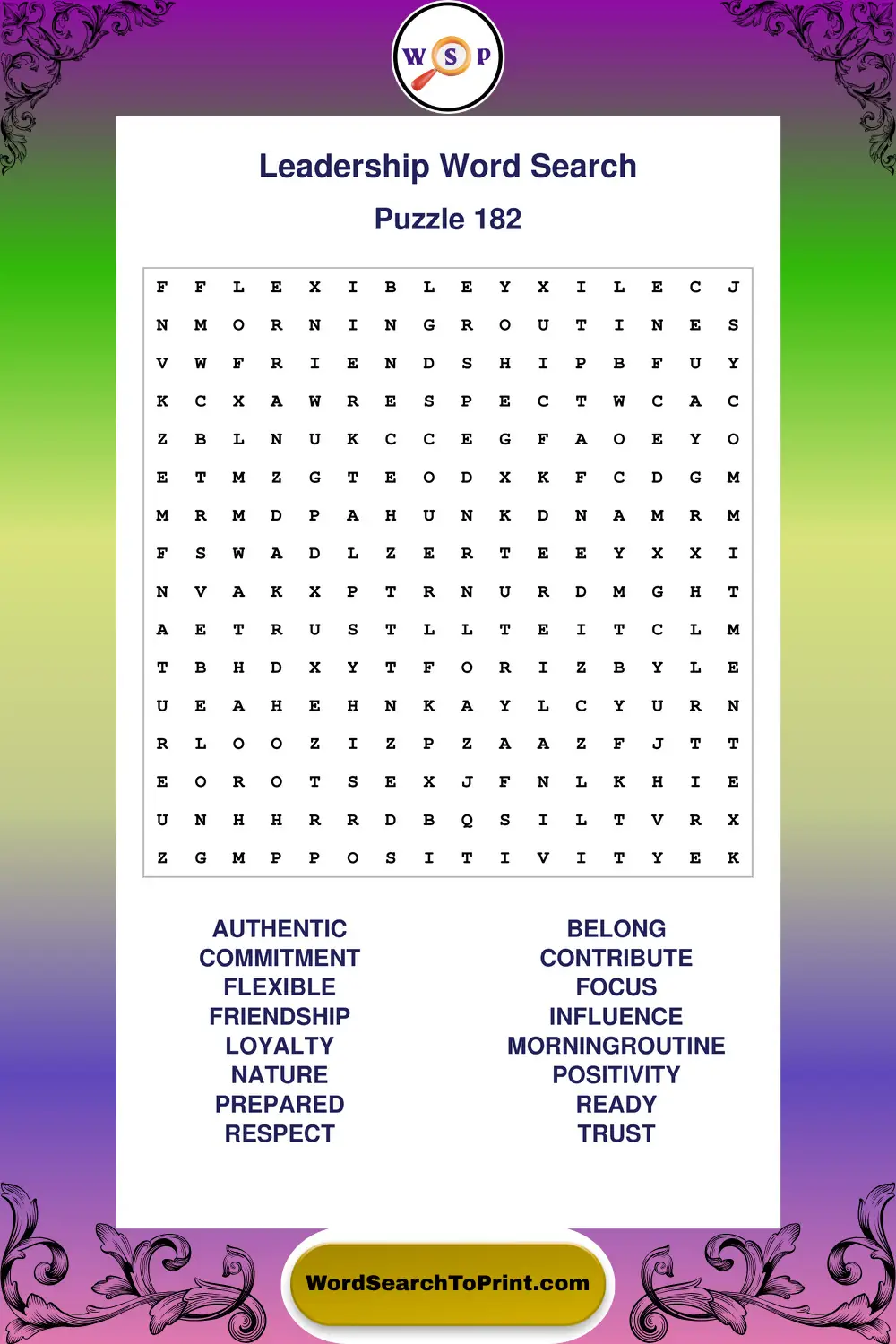 Leadership Word Search Puzzle 182