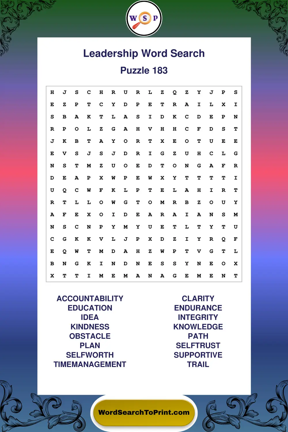 Leadership Word Search Puzzle 183
