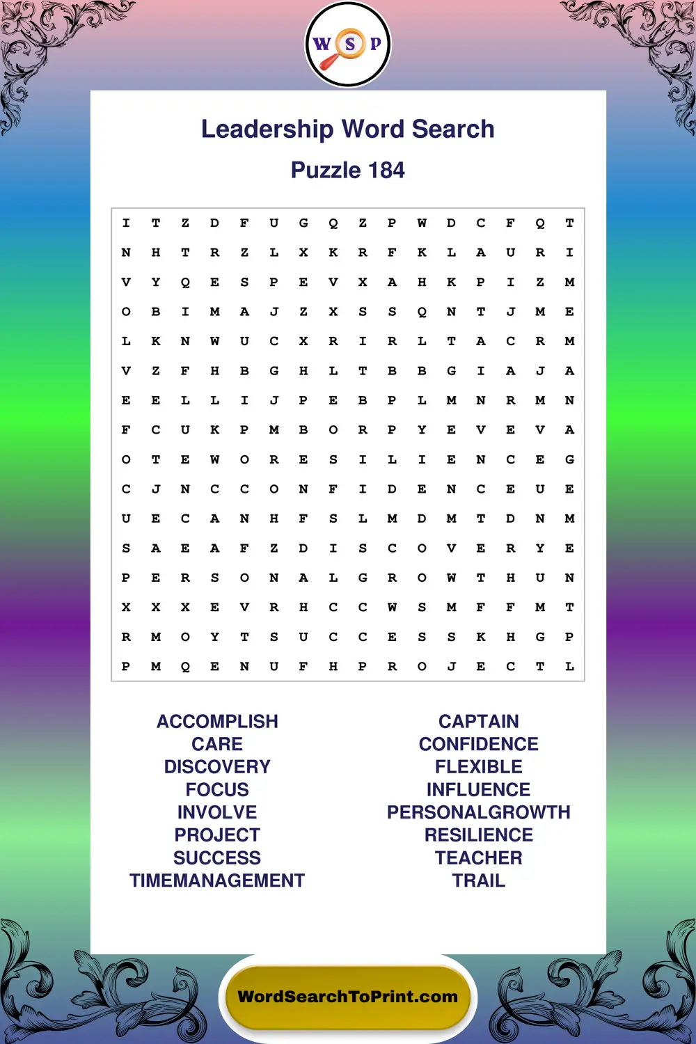 Leadership Word Search Puzzle 184