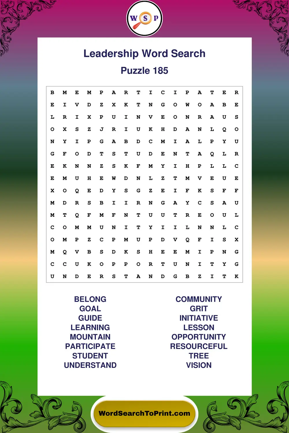 Leadership Word Search Puzzle 185