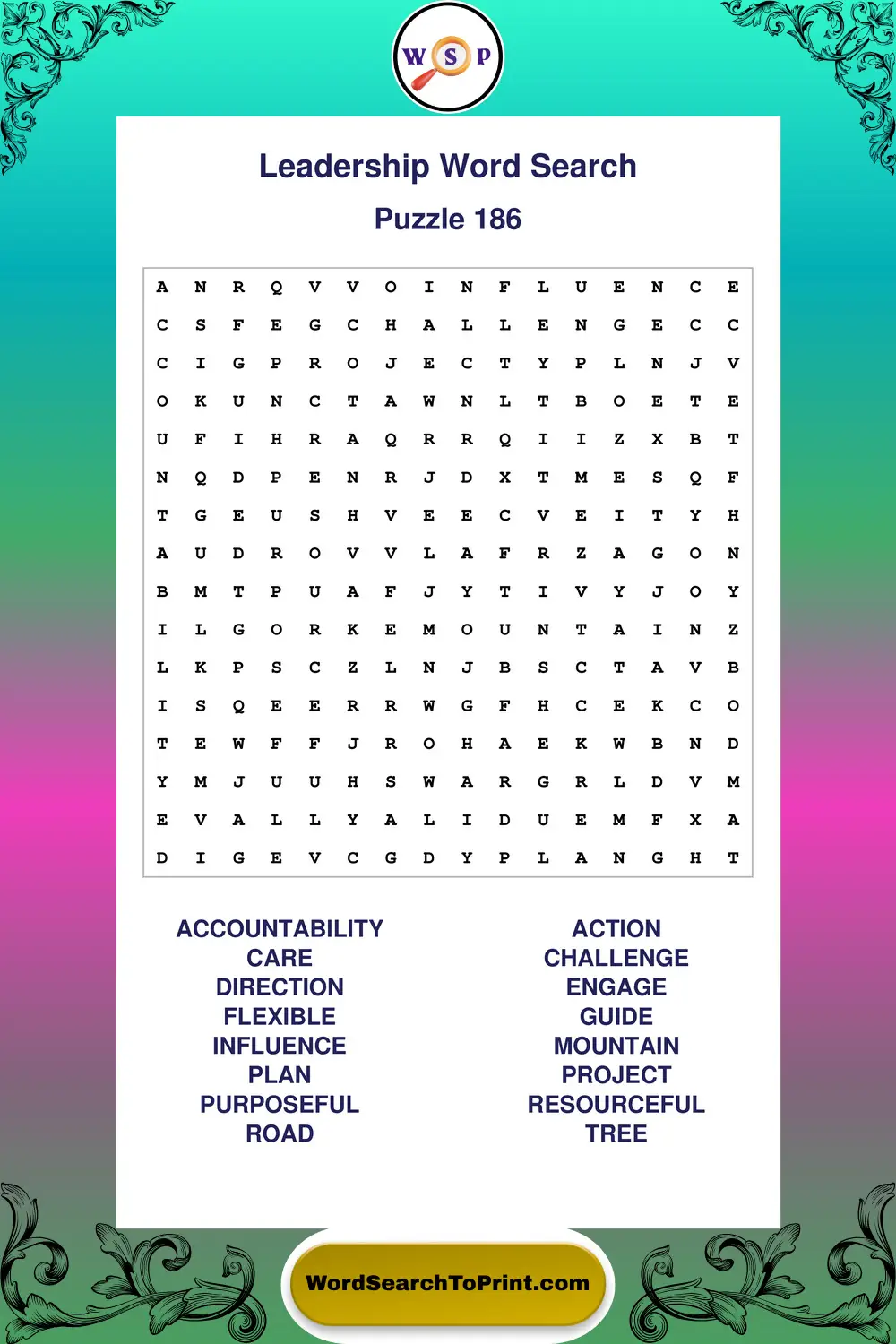 Leadership Word Search Puzzle 186