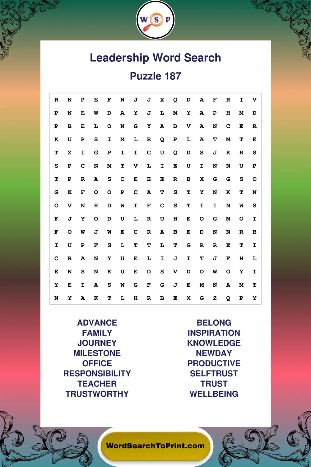 Leadership Word Search Puzzle 187