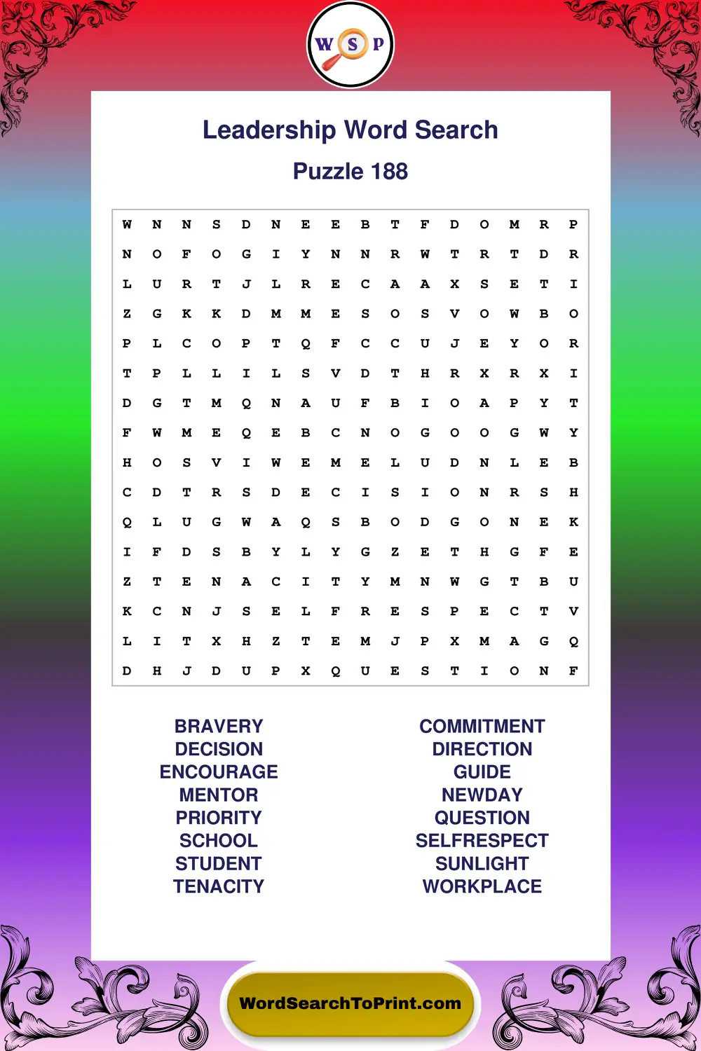 Leadership Word Search Puzzle 188