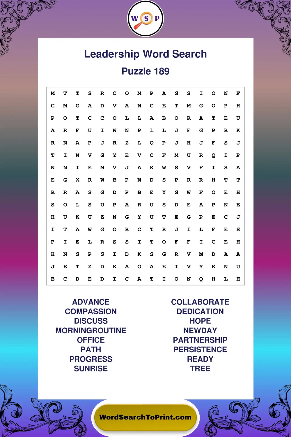 Leadership Word Search Puzzle 189