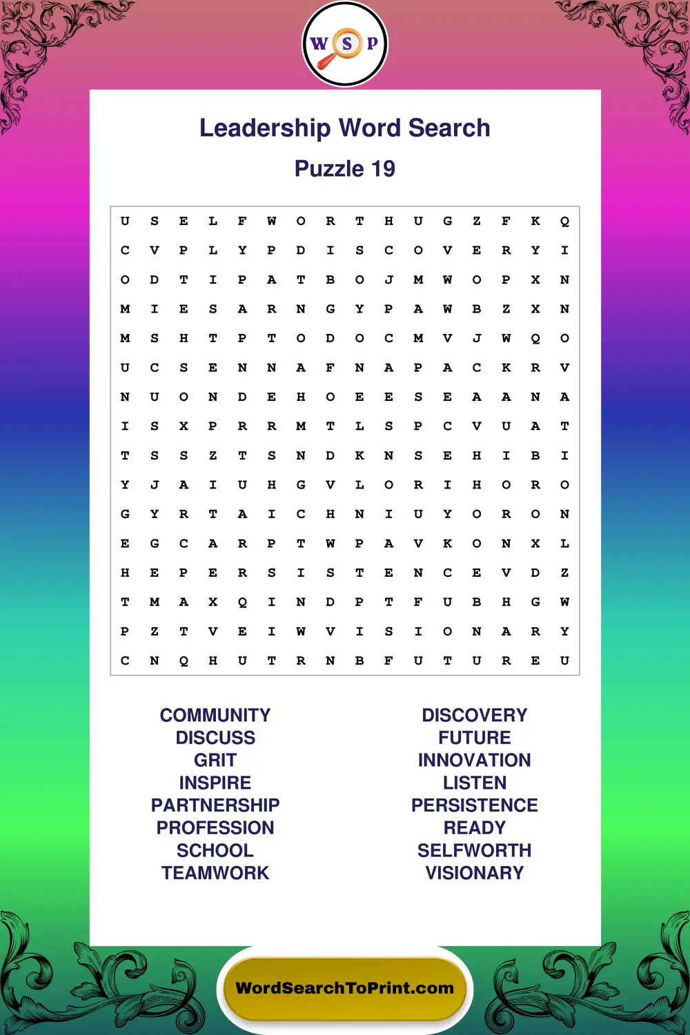 Leadership Word Search Puzzle 19
