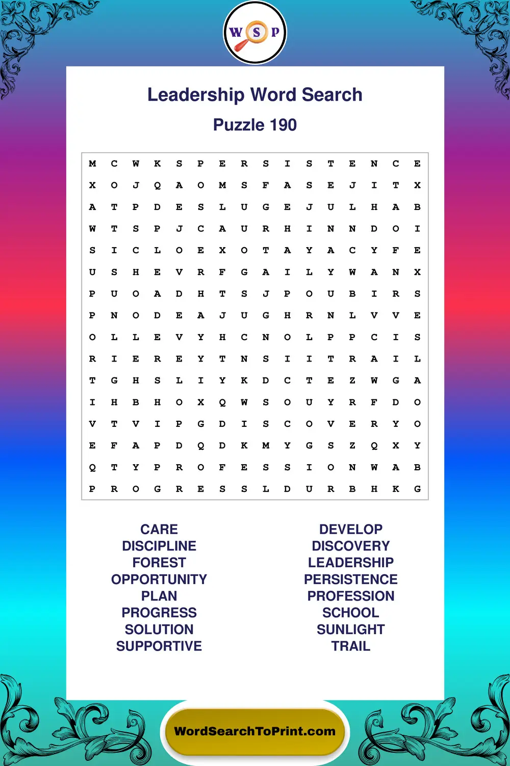 Leadership Word Search Puzzle 190