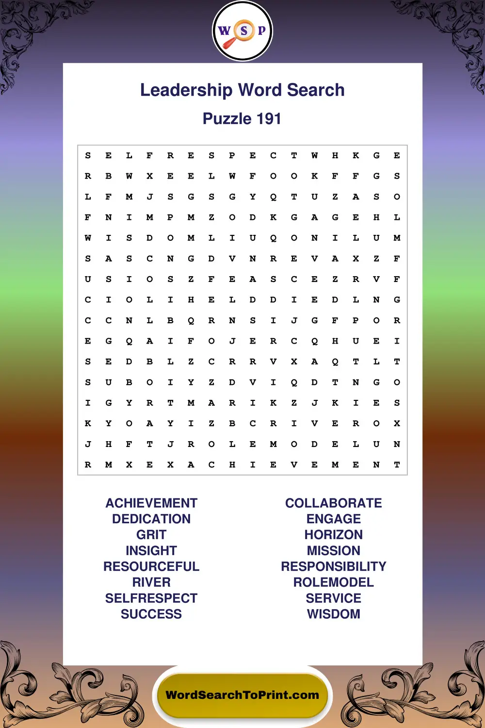 Leadership Word Search Puzzle 191