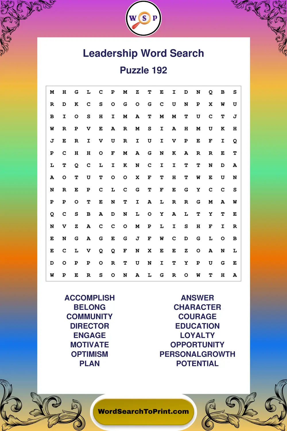 Leadership Word Search Puzzle 192