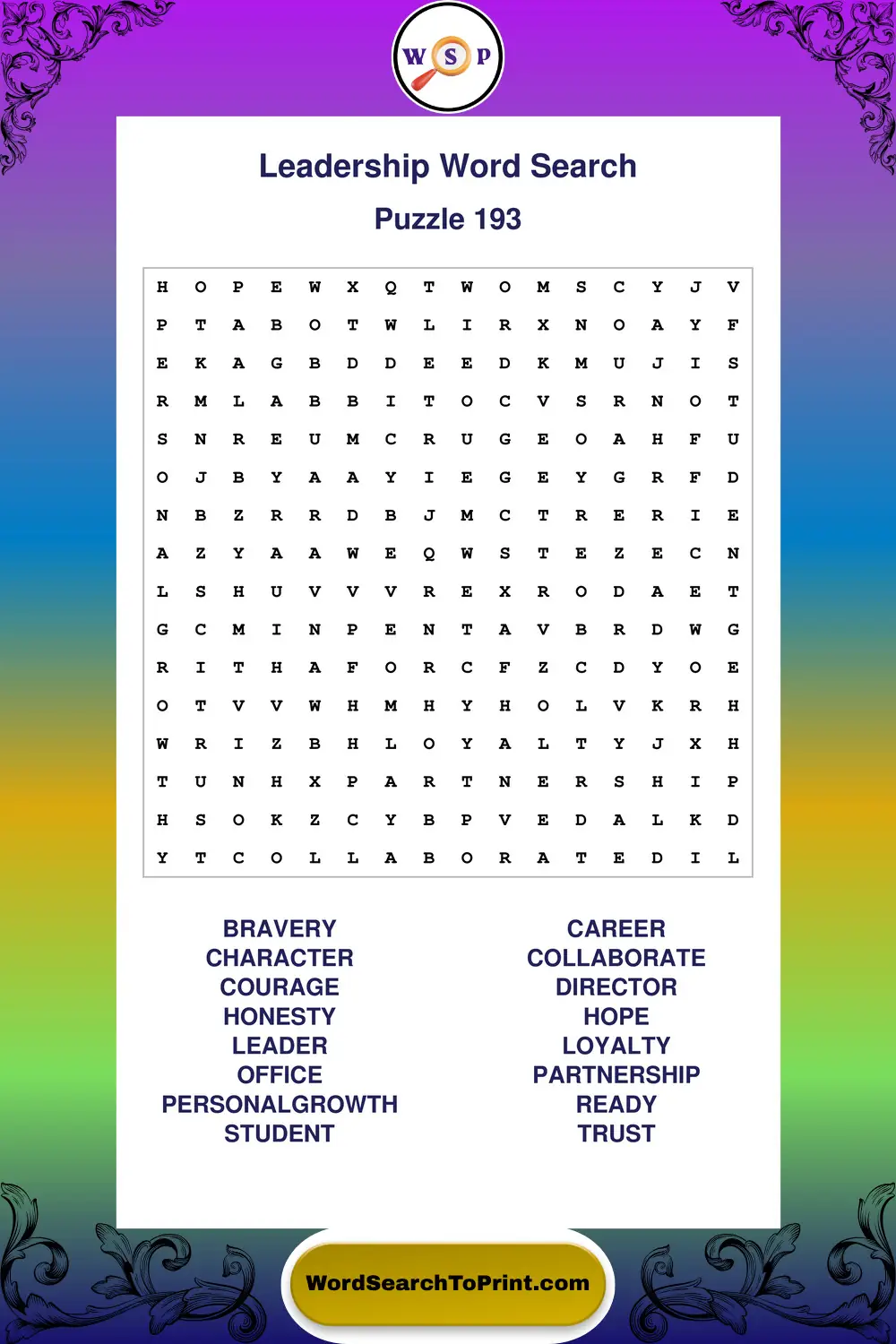 Leadership Word Search Puzzle 193