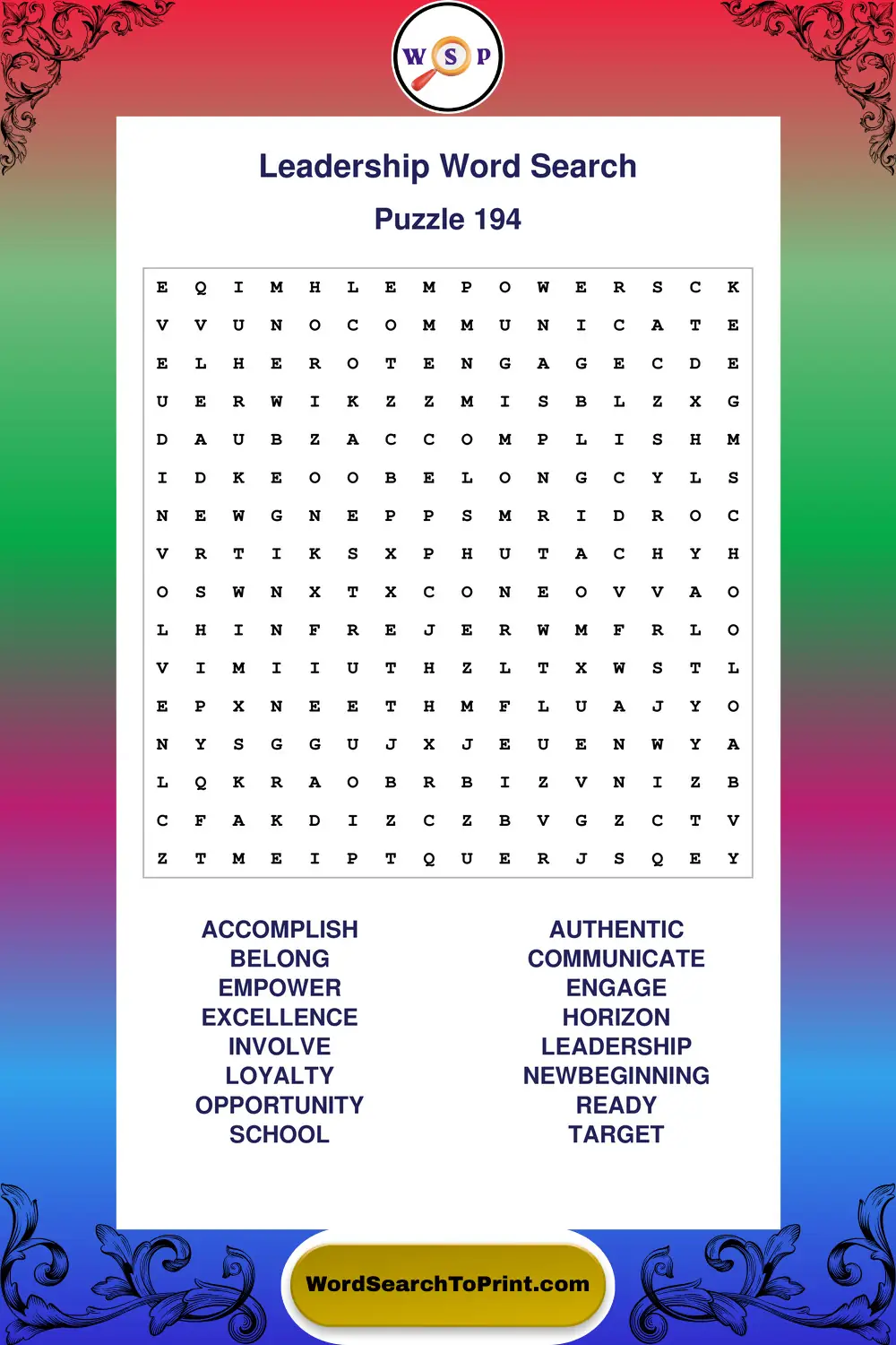 Leadership Word Search Puzzle 194