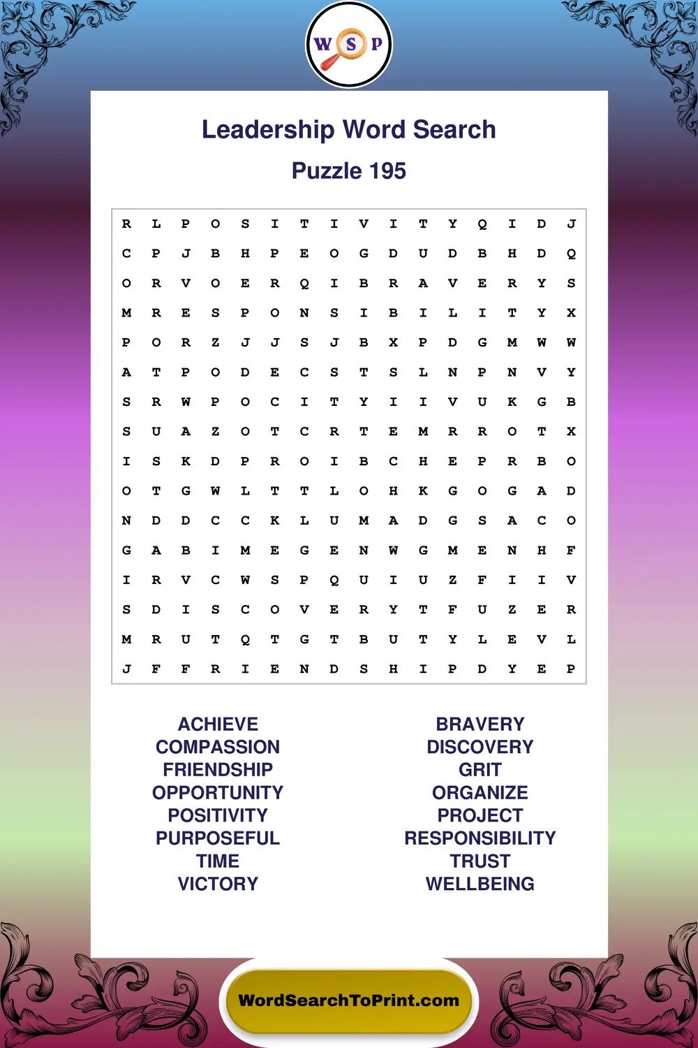 Leadership Word Search Puzzle 195