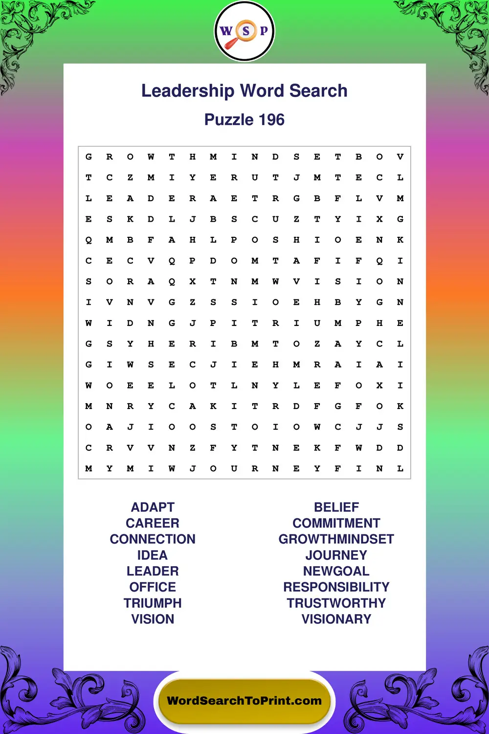Leadership Word Search Puzzle 196