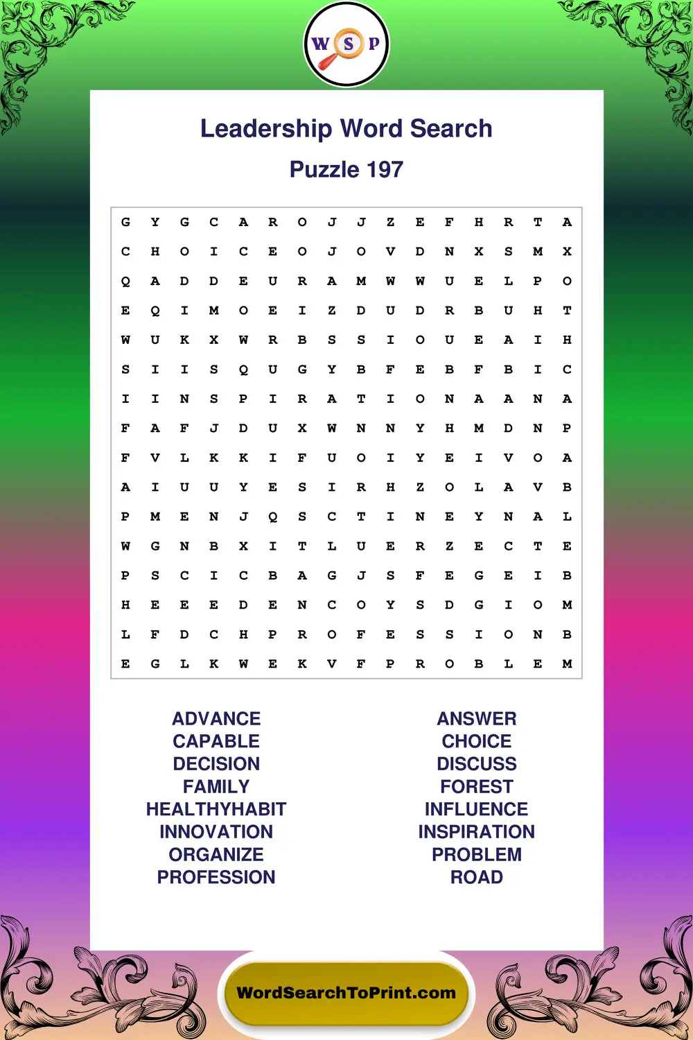 Leadership Word Search Puzzle 197