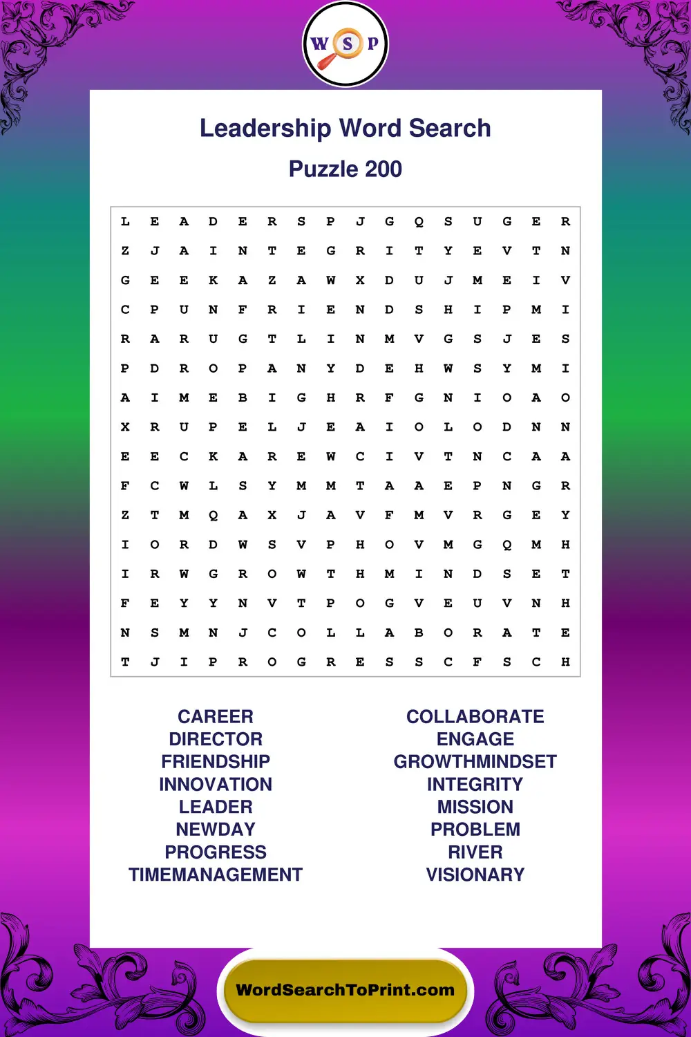 Leadership Word Search Puzzle 200