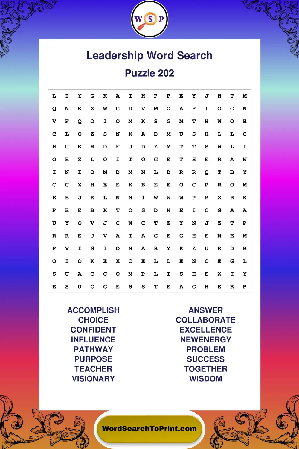 Leadership Word Search Puzzle 202