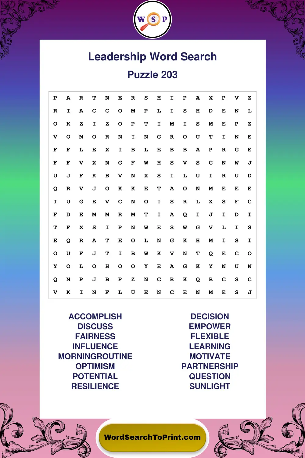 Leadership Word Search Puzzle 203
