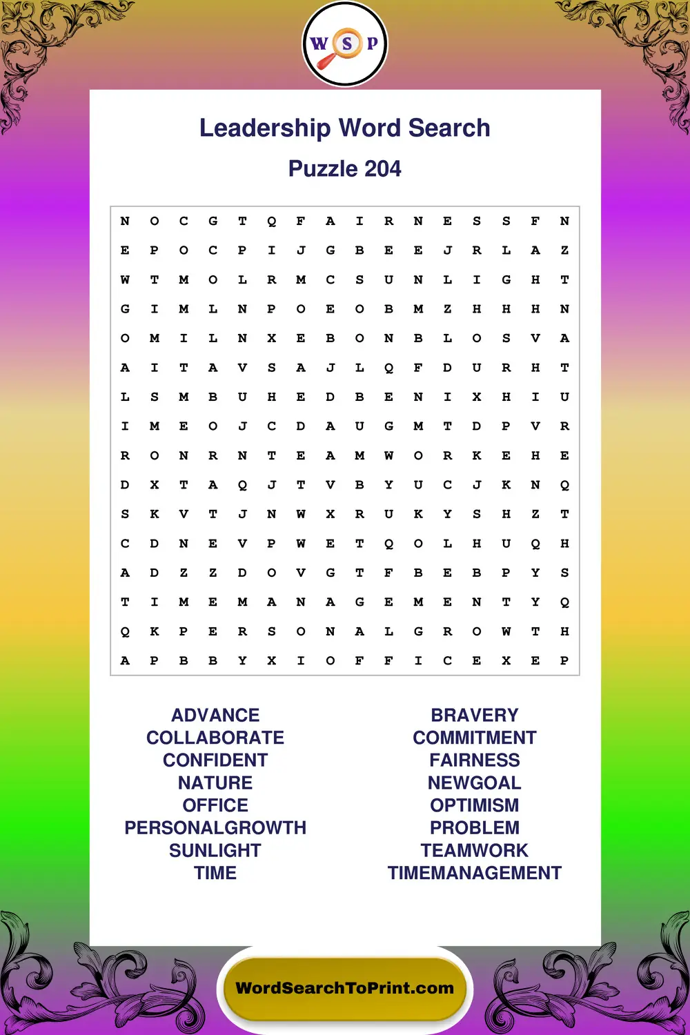 Leadership Word Search Puzzle 204
