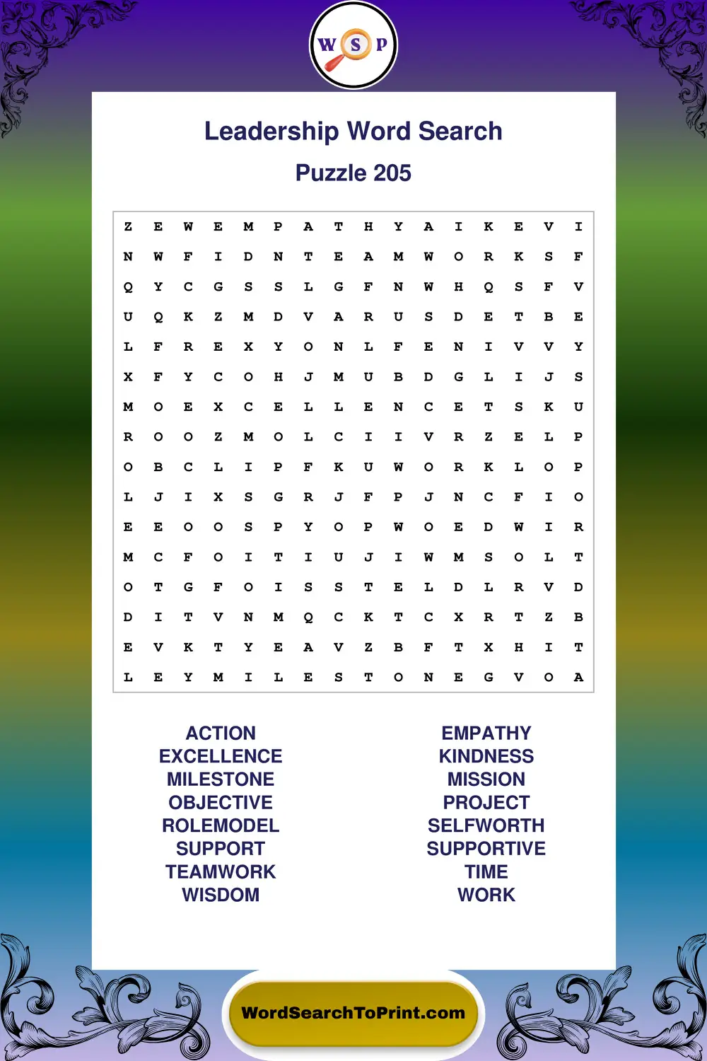 Leadership Word Search Puzzle 205