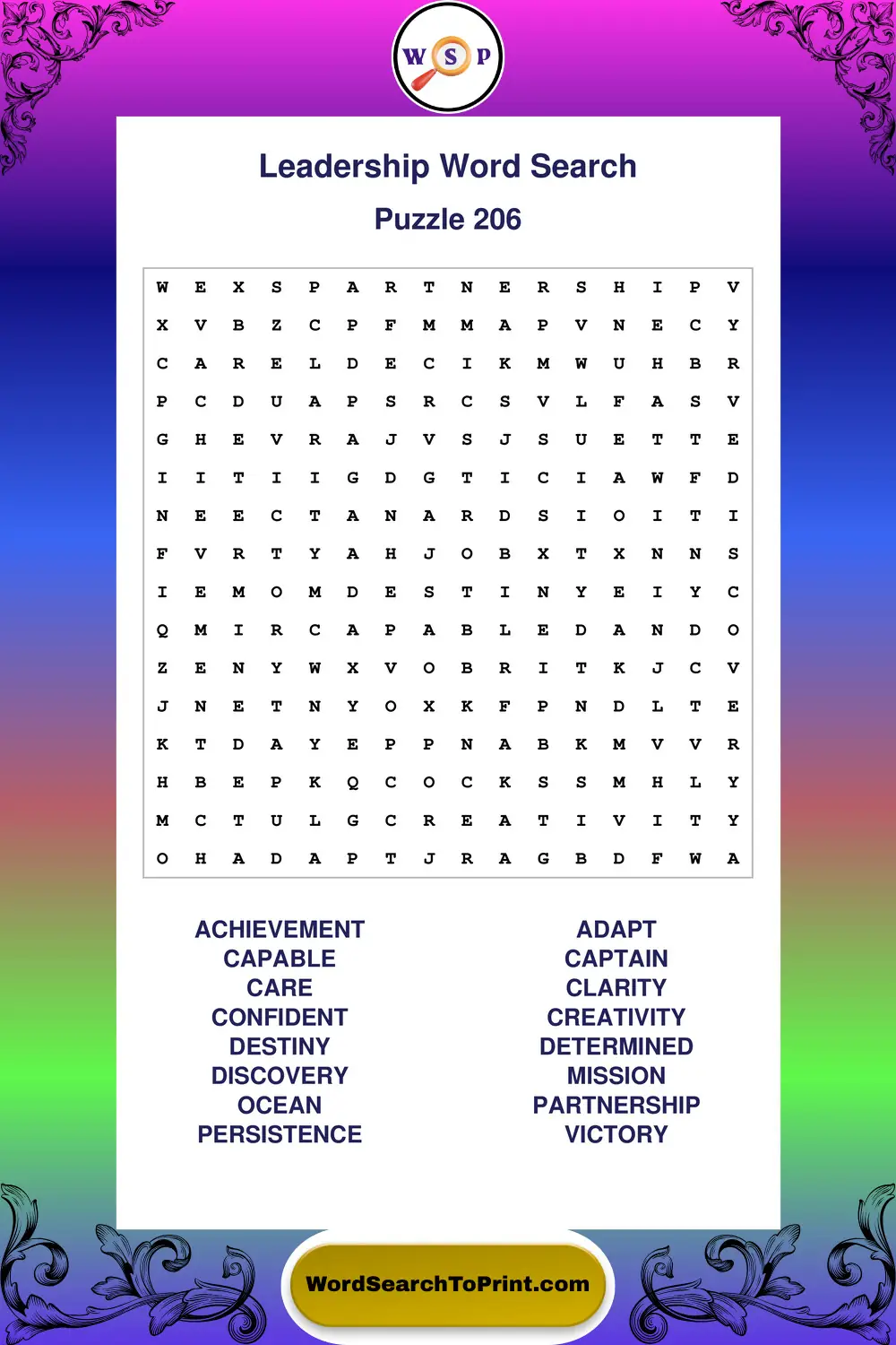 Leadership Word Search Puzzle 206