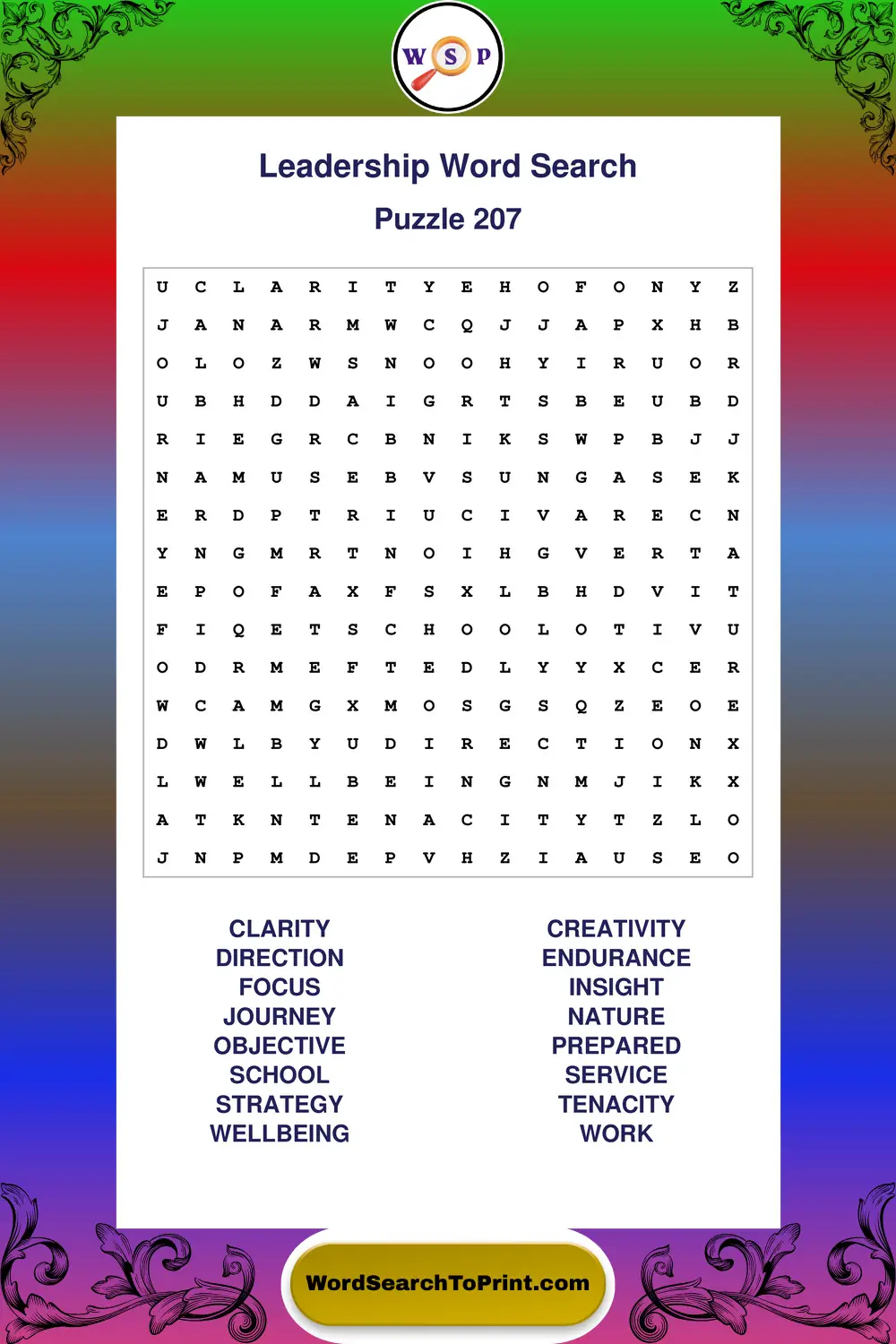Leadership Word Search Puzzle 207