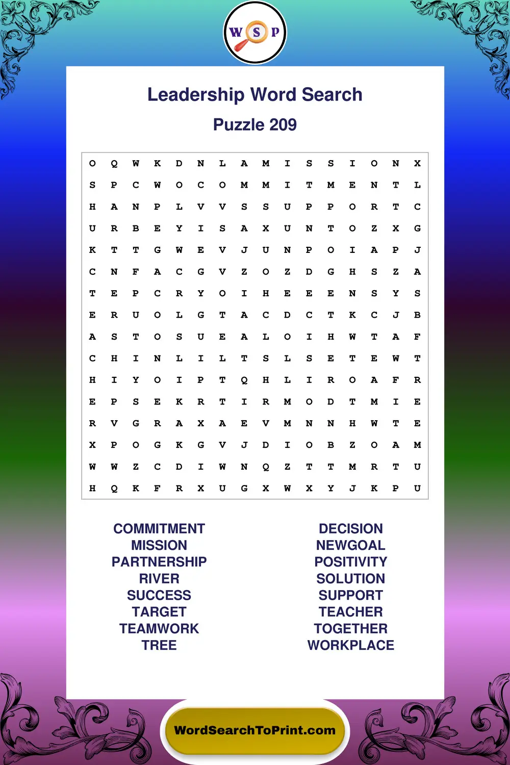Leadership Word Search Puzzle 209