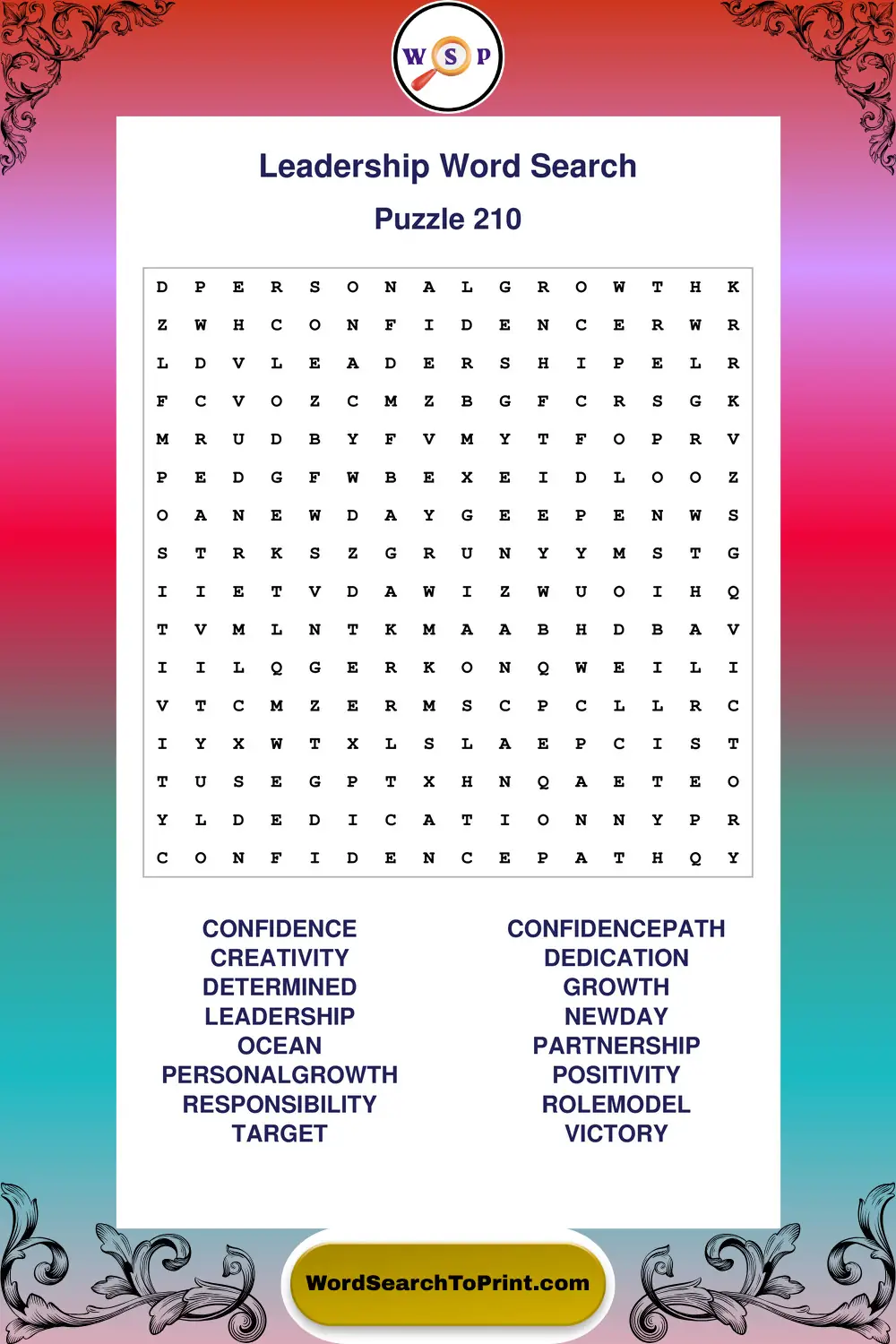 Leadership Word Search Puzzle 210