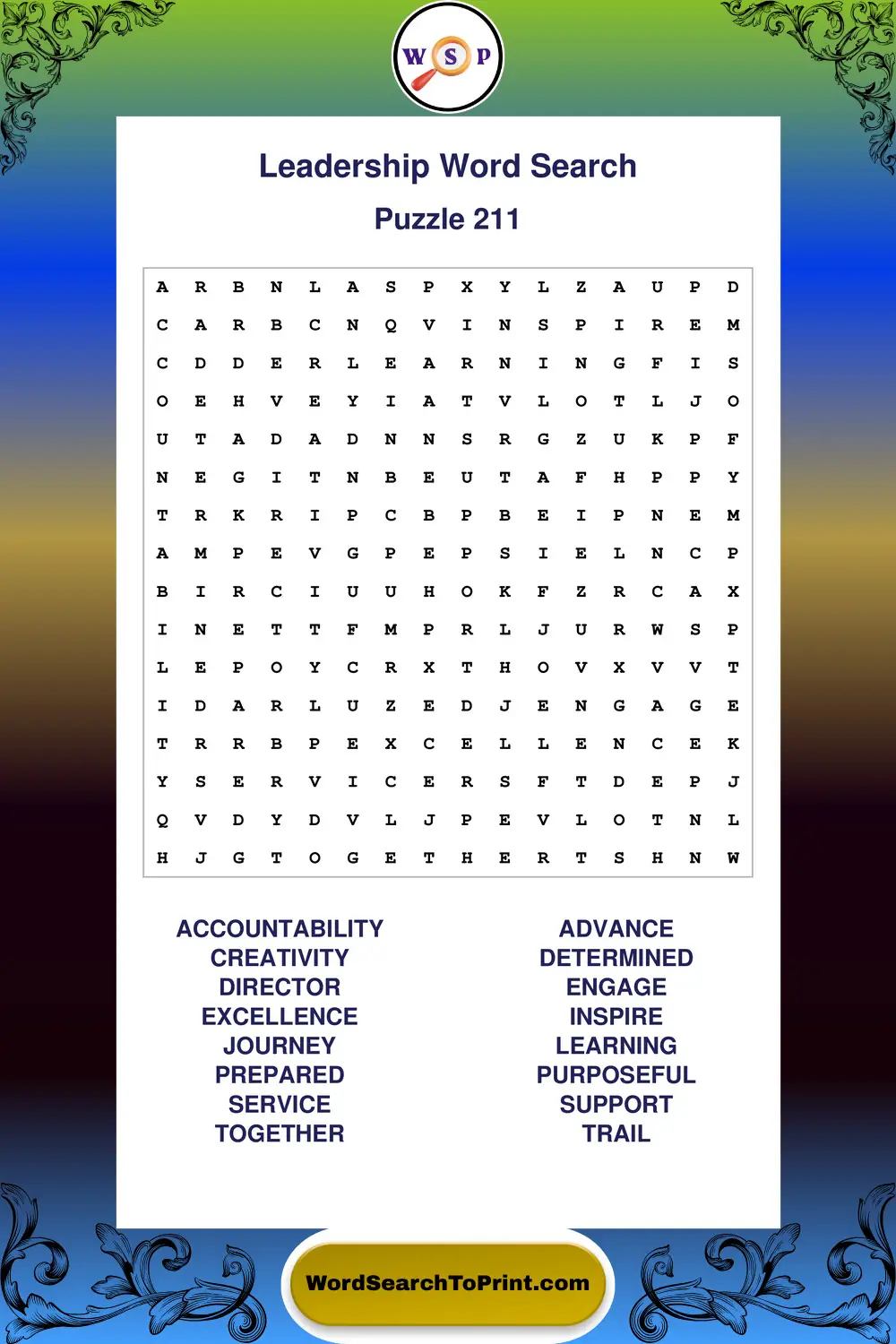 Leadership Word Search Puzzle 211
