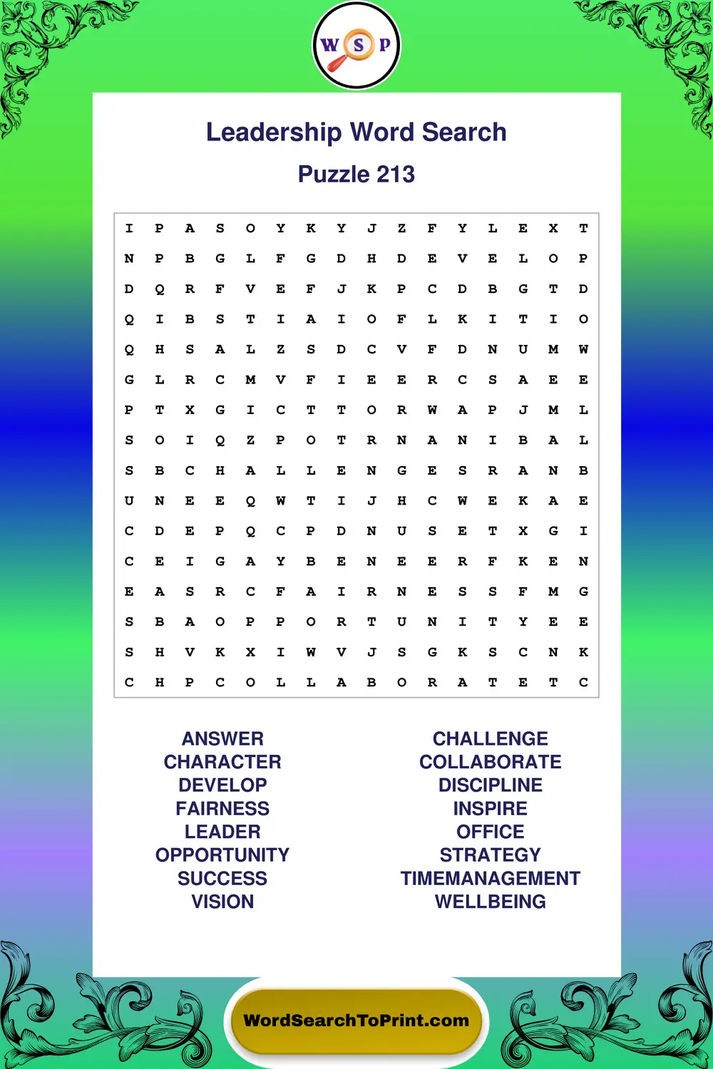 Leadership Word Search Puzzle 213