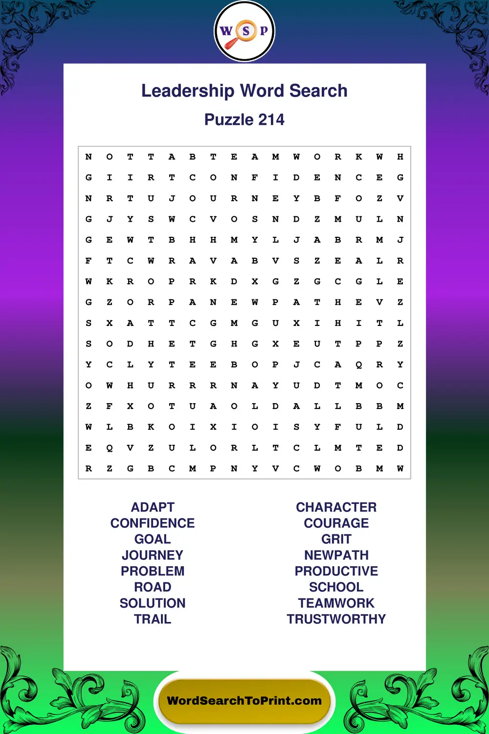Leadership Word Search Puzzle 214