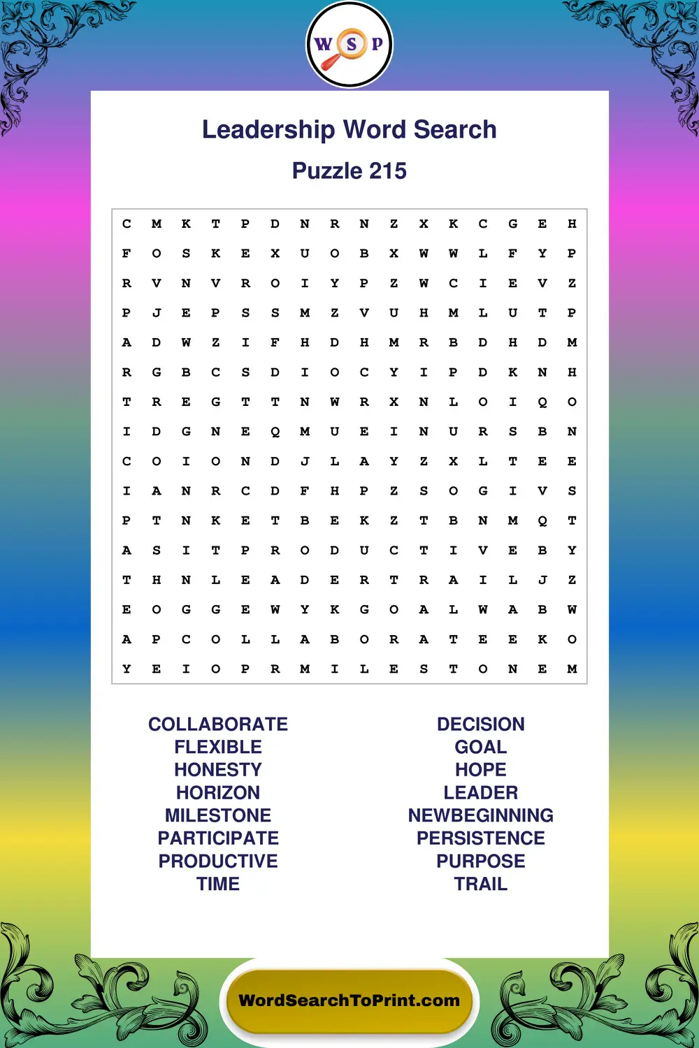 Leadership Word Search Puzzle 215