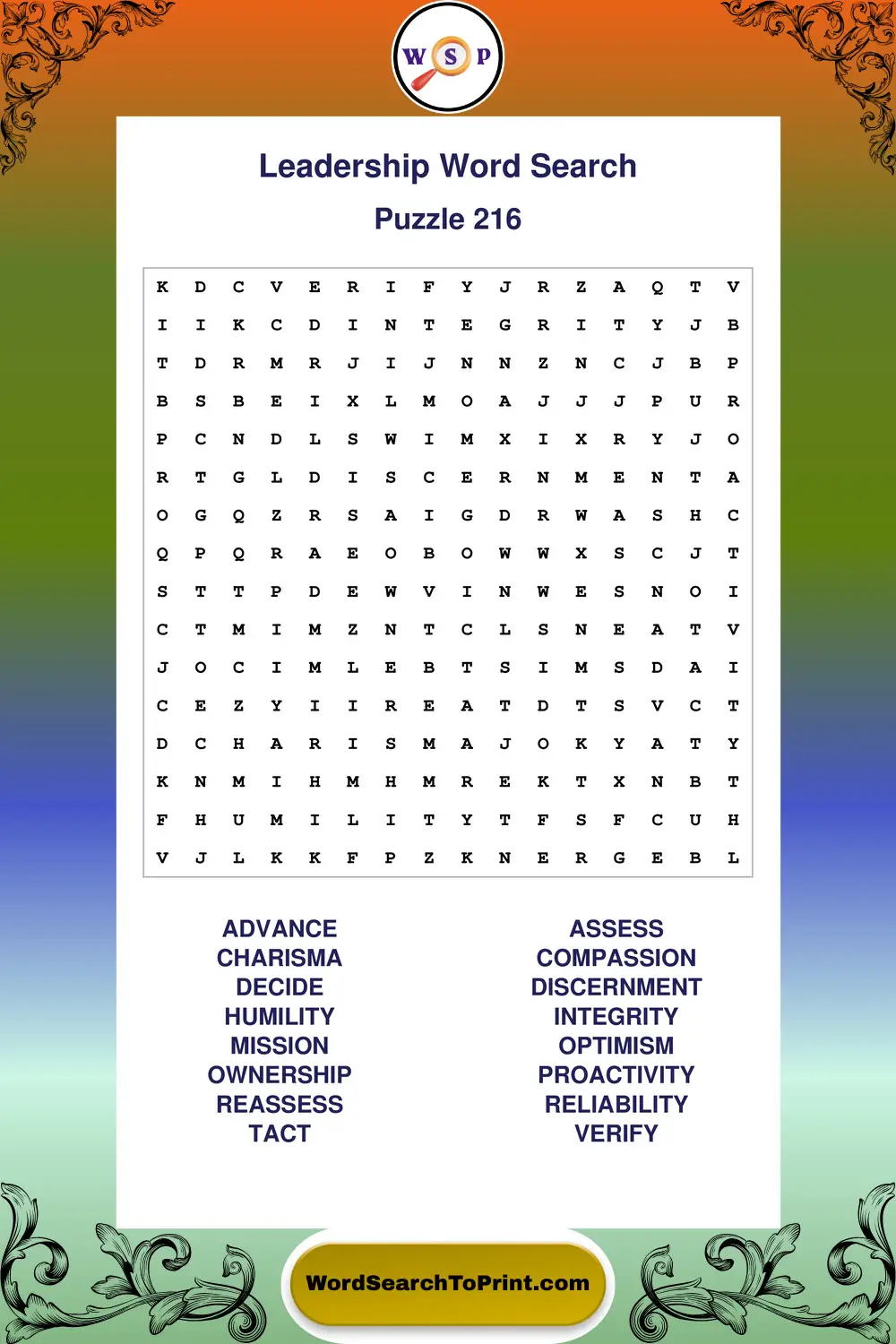 Leadership Word Search Puzzle 216