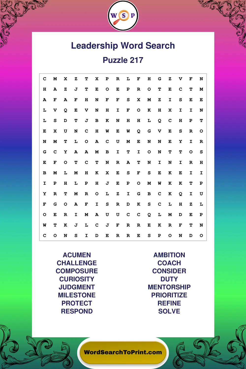 Leadership Word Search Puzzle 217