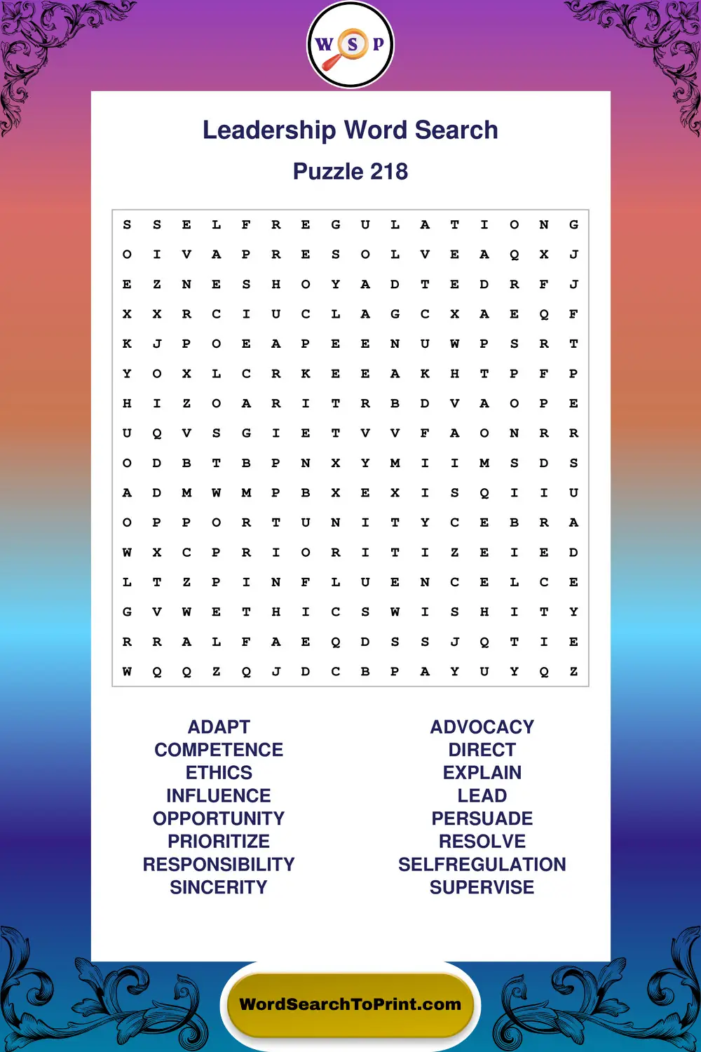Leadership Word Search Puzzle 218