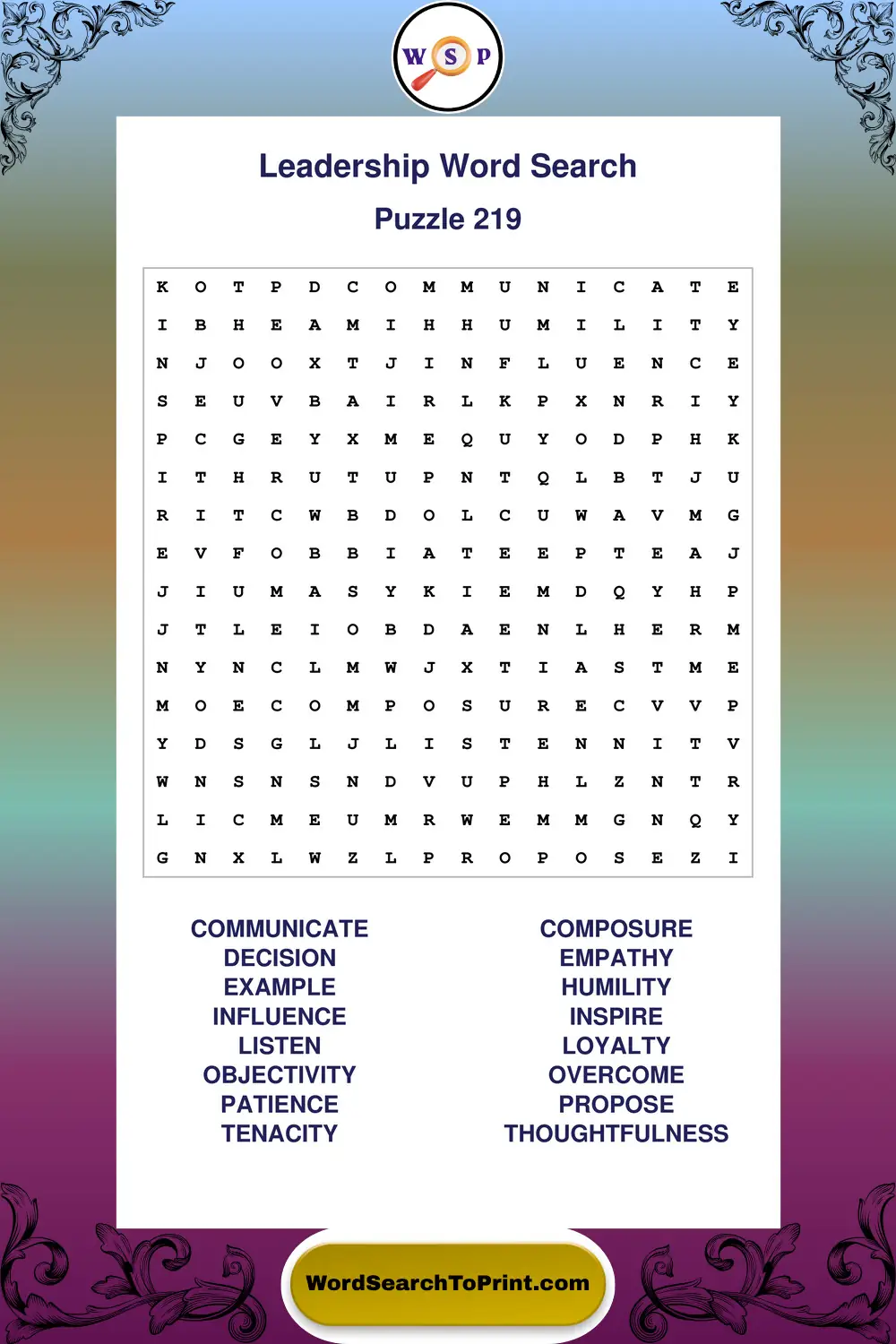 Leadership Word Search Puzzle 219
