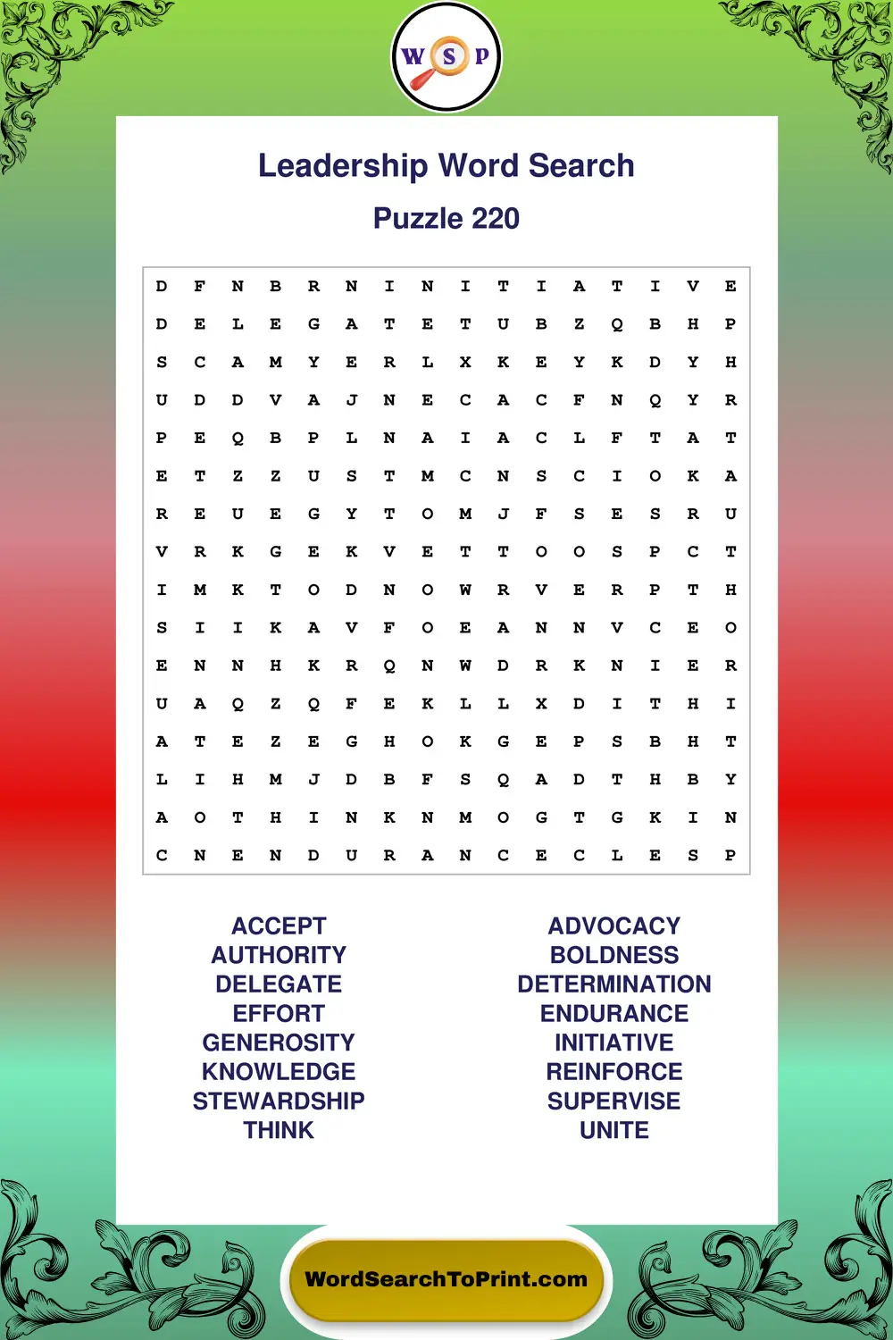 Leadership Word Search Puzzle 220