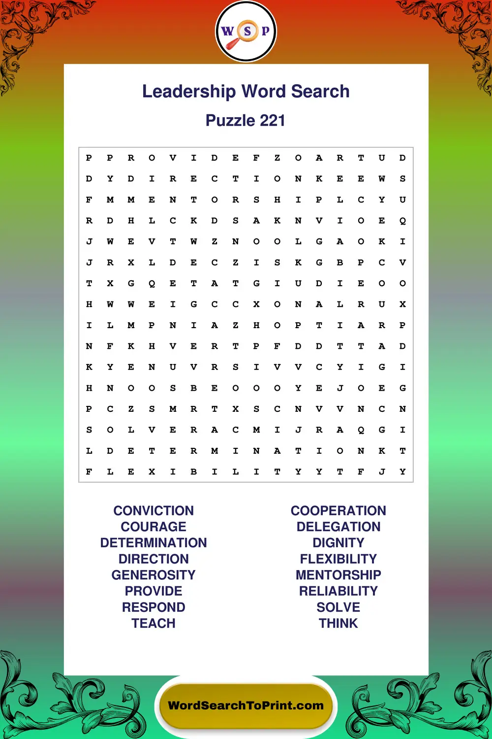 Leadership Word Search Puzzle 221