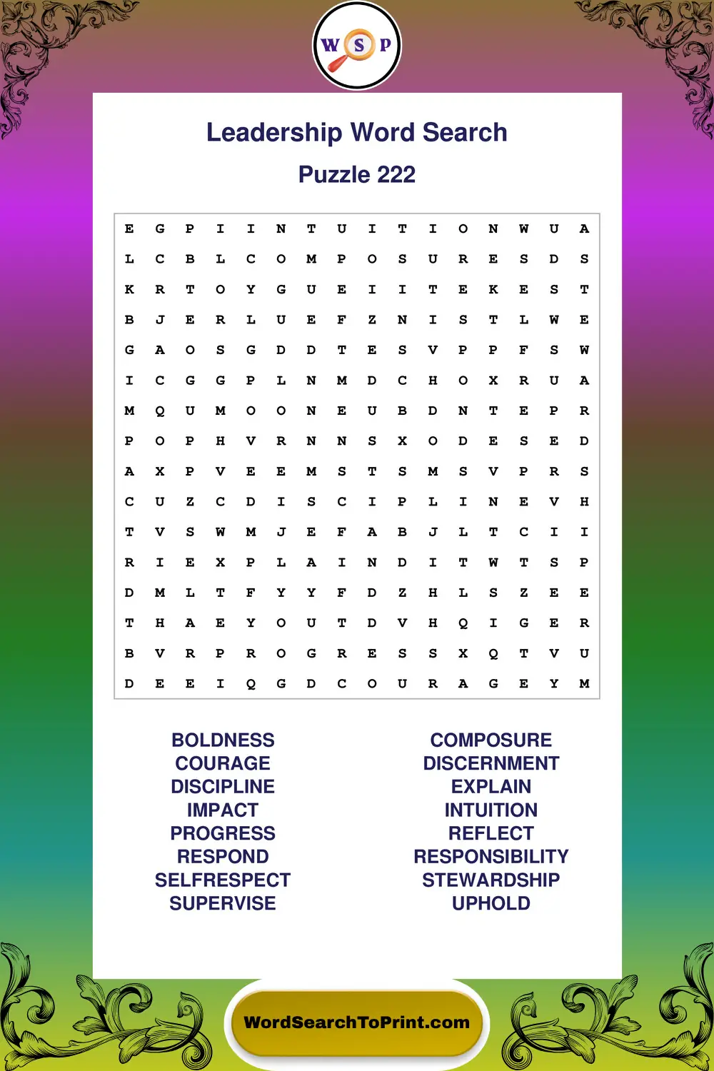 Leadership Word Search Puzzle 222