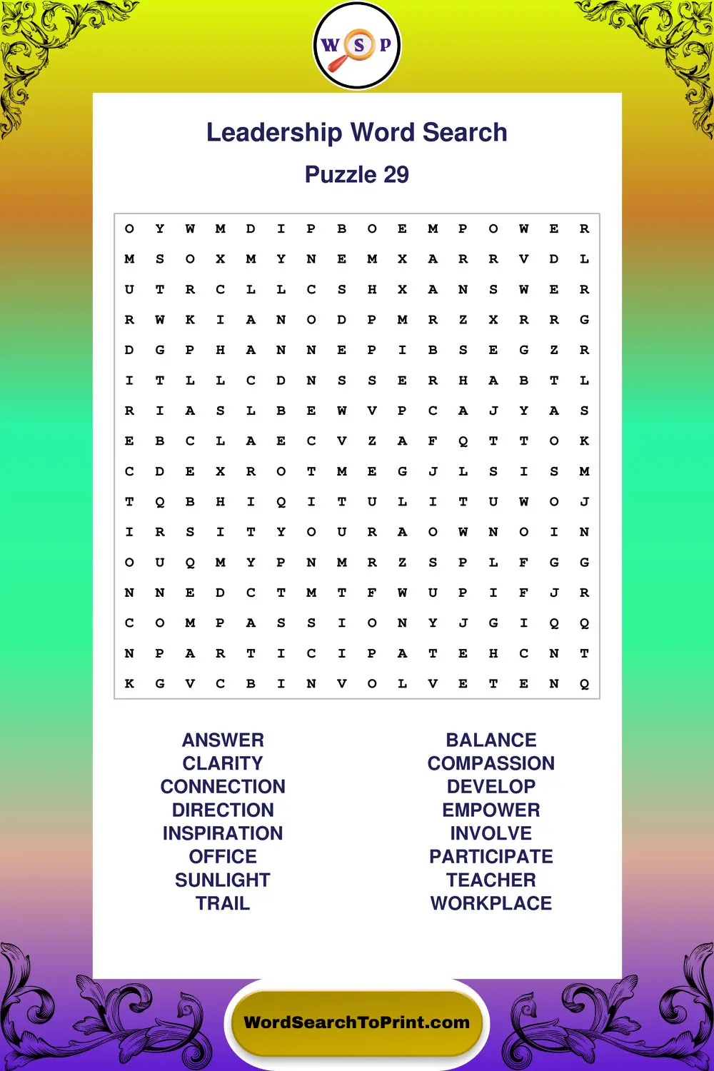 Leadership Word Search Puzzle 29