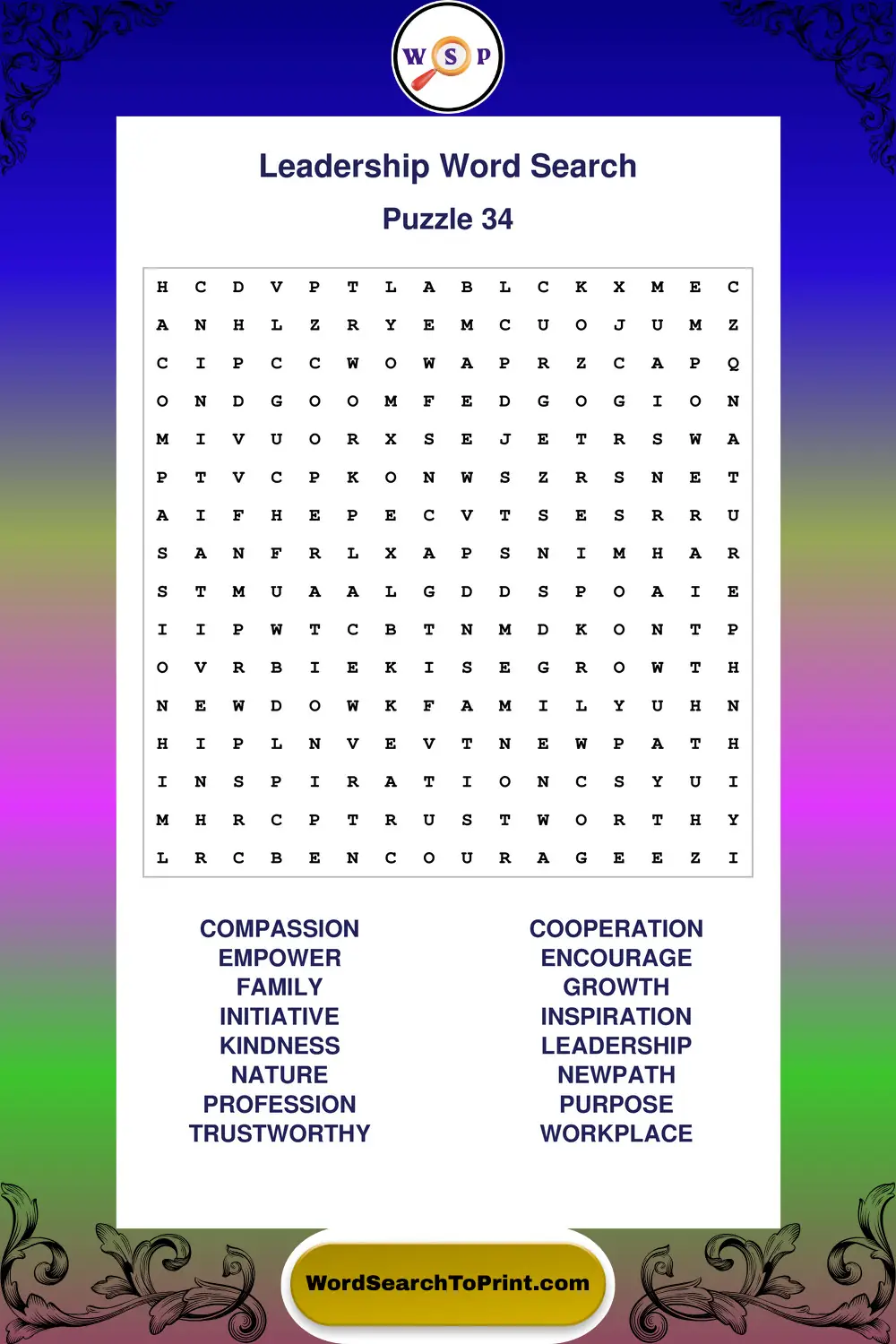 Leadership Word Search Puzzle 34